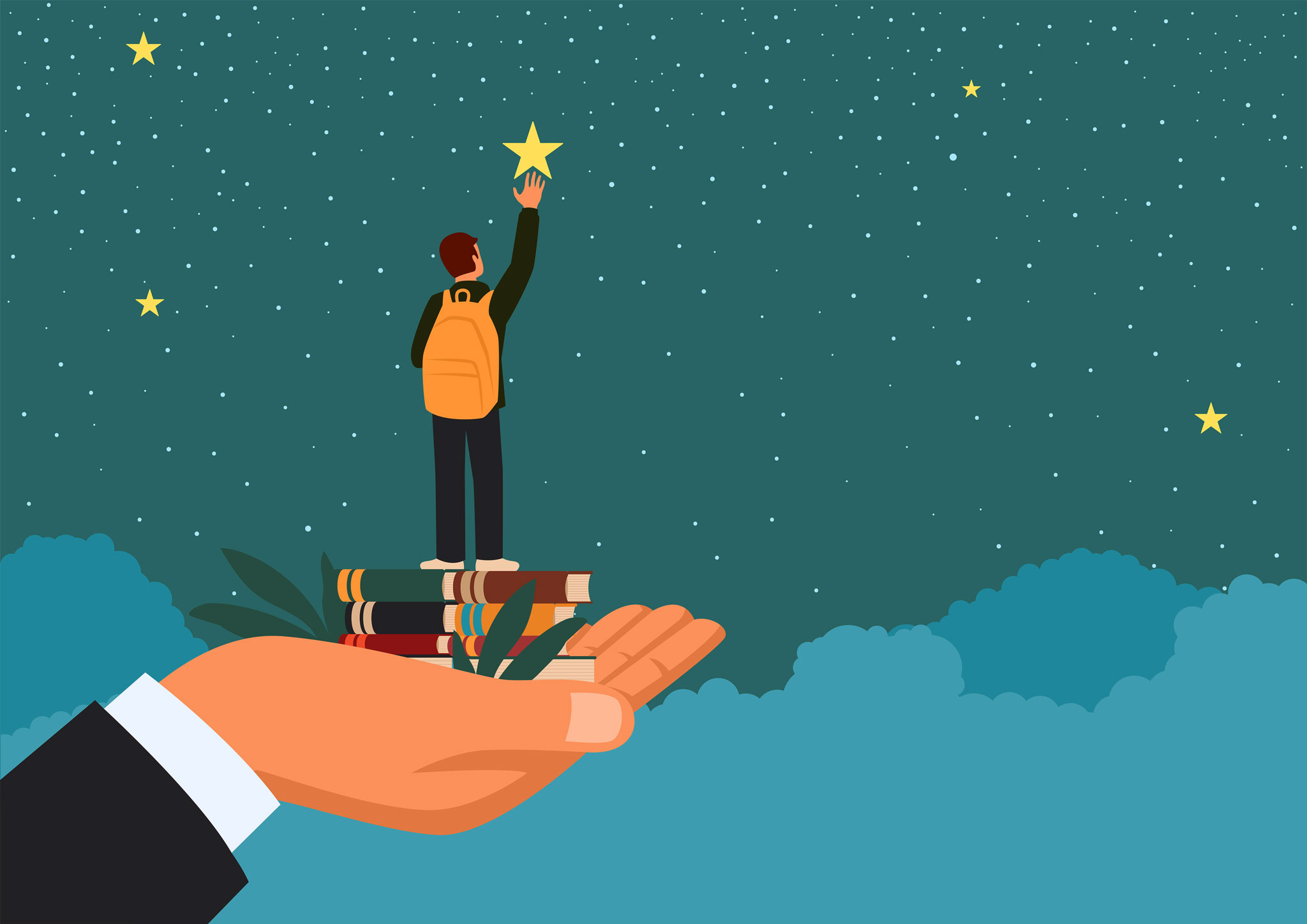 illustration of a teen being held up by a hand reaching for a star demonstrating authoritative parenting styles